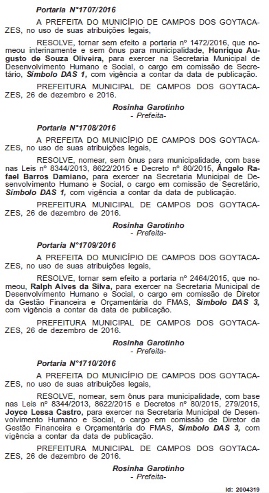 Publicação Diário Oficial exoneração Henrique Oliveira