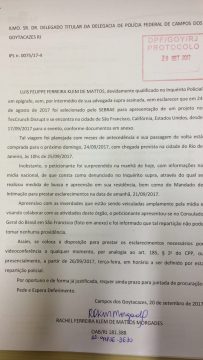 Documento foi protocolado na sede da PF, em Campos (Foto: reprodução)
