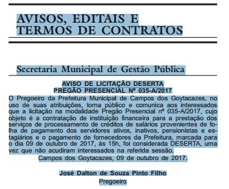 Cópia do Diário Oficial de Campos (Foto: reprodução)